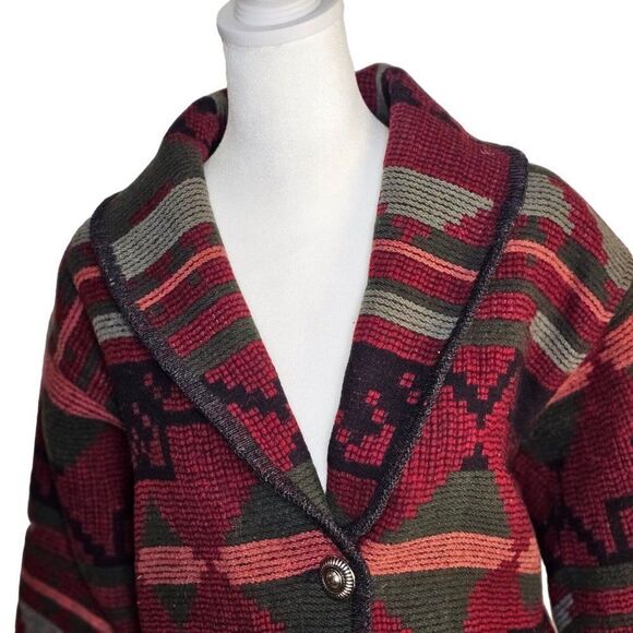 Vintage 80s Eddie Bauer Jacket Coat Womens Size XS Red Wool Aztec Southwestern - Picture 3 of 6